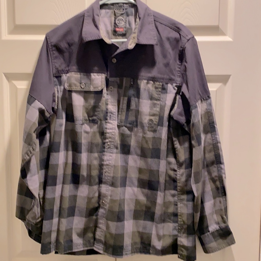 Wrangler ATG Olive/Black/Gray Plaid Casual Button Down Shirt